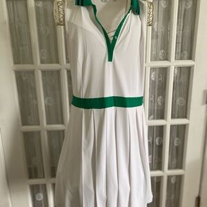 Lady Hagen White and Green Pleated Sundress